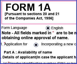 e Form 1A for name availability