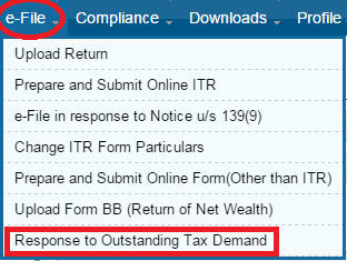 Response to Outstanding Tax Demand under e-File Menu