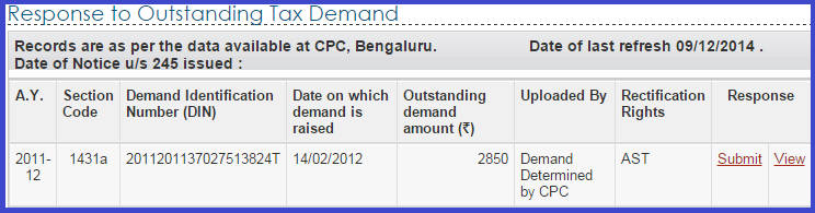 Response to Outstanding Tax Demand - Demand as per records
